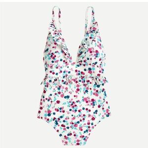 J.Crew v-neck ruffled floral one piece swimsuit.